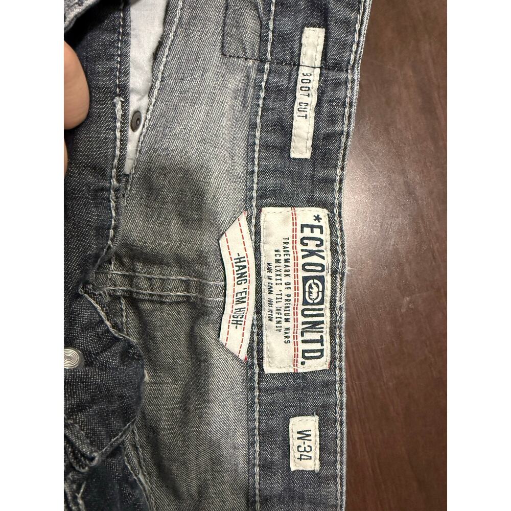 Y2K Ecko Unltd Bootcut Jeans Men’s 34 Gray Blue Wash Baggy - Picture 4 of 8